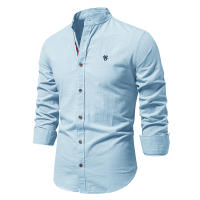Camisa De Algodón AIOPESON Para Hombre Estilo Casual De Cuello En V Manga Larga Color Sólido Calidad Superior Primavera Y Verano - details 2
