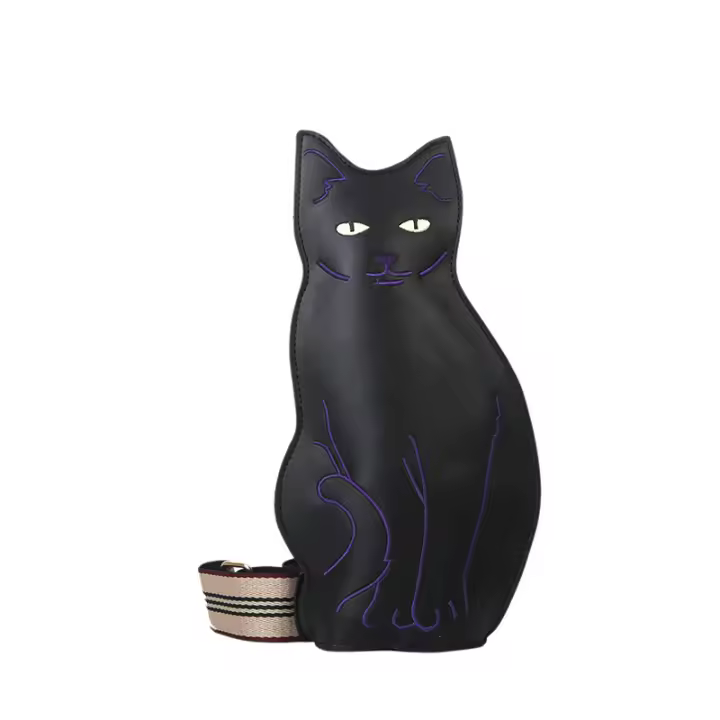 Bolso Bandolera De Cuero PU Negro Con Estampado De Gato Mujer Estilo Coreano Con Correa Ancha Bolso De Pecho Para Mujer Moda - 1
