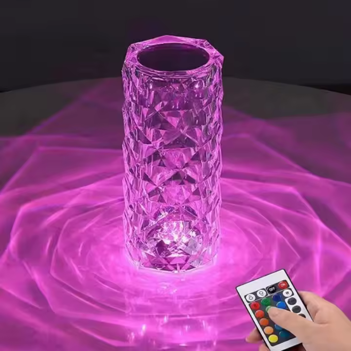Lámpara de cristal romántica LED rosa diamante lámpara de mesa cambiante RGB luz de noche control remoto y táctil lámpara recargable para dormitorio sala de estar - 1