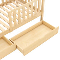 Cama Infantil color Madera, Cama Infantil Cama de Casa Con Cajones, Madera Maciza Con somier de lámparas, Cama de Casa de Pino, habitación Infantil y Juvenil, 90x200, color natural - details 4