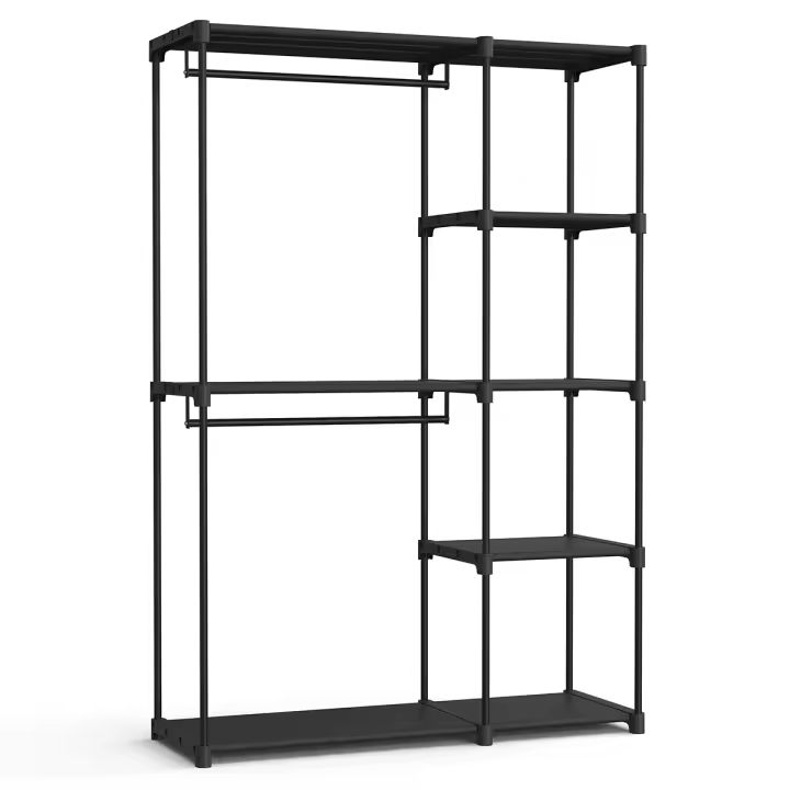 SONGMICS Armario de Ropa, Armario Plegable, Perchero con Barras, Armario de Almacenamiento Abierto, Organizador de Almacenamiento, Guardarropa, Dormitorio, 43 x 124 x 182 cm, Negro/Topo - 1