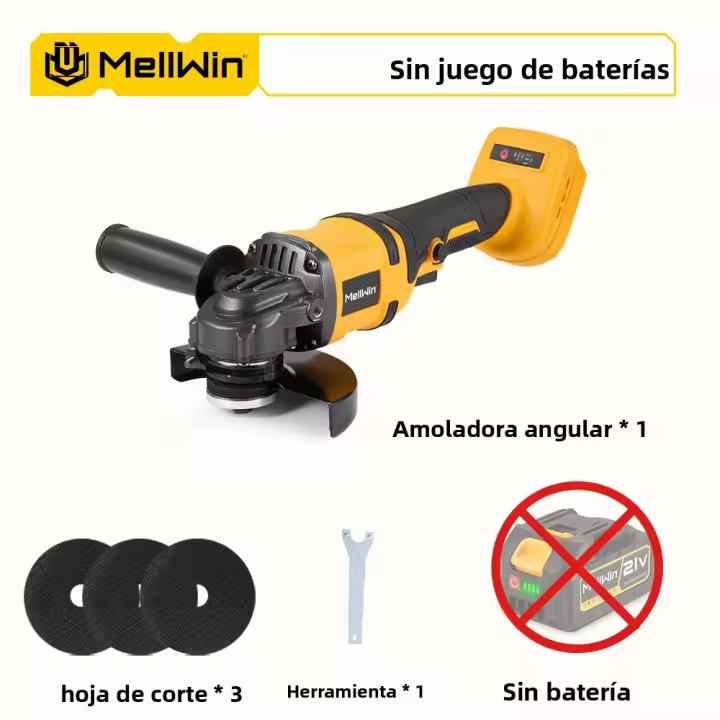 MELLWIN Amoladora Angular Inalámbrica 125mm M14 Sin Escobillas 12000PRM Para Batería Makita Herramienta De Polido Y Amolado - 1