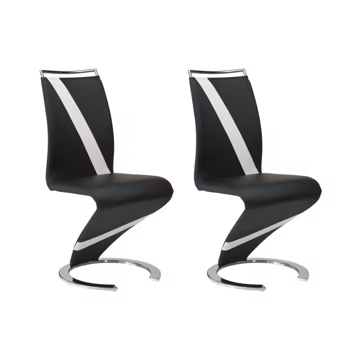 Vente-unique - Conjunto de 2 sillas TWIZY - Piel sintética - Negro con borde blanco - 1