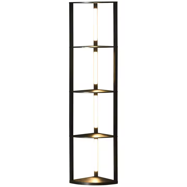 HOMCOM Lámpara de Pie LED con 4 Estantes, Base E27, Lámpara de Pie de 24 W con 3 Colores de Luz para Salón, Dormitorio, Negro - 1