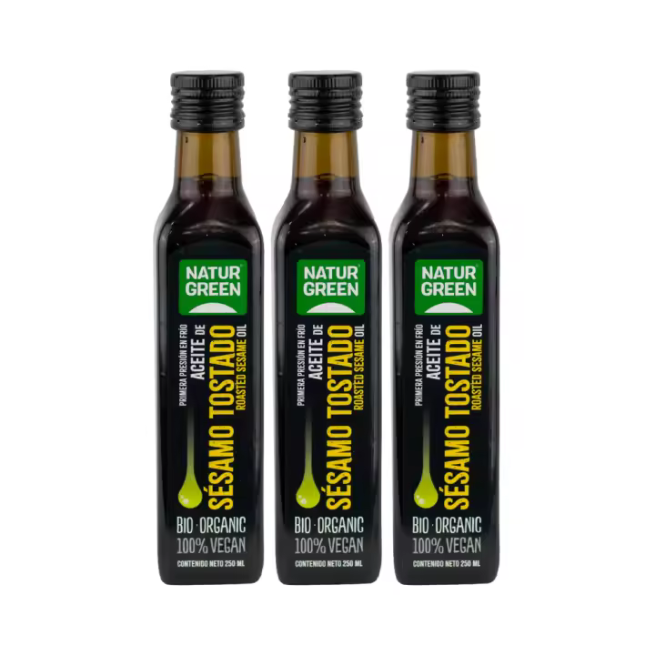 Pack 3x NaturGreen Aceite Sésamo Tostado Bio 250 ml - Alto contenido en grasas insaturadas - 1