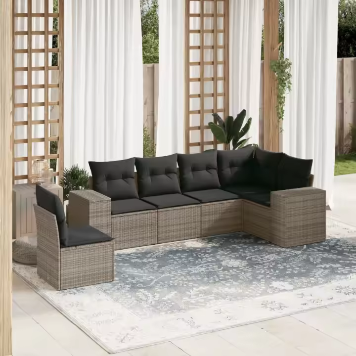 vidaXL Set de muebles de jardín 6 pzas y cojines ratán sintético gris - 1