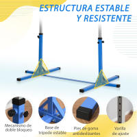 HOMCOM Barra de Gimnasia para Niños de +3 Años Barra de Entrenamiento con Altura Ajustable 92-150 cm Barra Horizontal de Gimnasia Carga 75 kg 197x121x150 cm - details 5