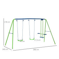 Outsunny Juego de Columpios de Jardín de Metal con Altura Ajustable Columpios para Niños de +3 Años con Columpio Doble Balancín para Patio Terraza 280x140x178 cm Verde - details 2