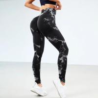 Leggings De Yoga Para Mujer Con Cintura Alta Y Sin Costuras En Tie Dye Elasticidad Levantamiento Y Modelado Pantalones De Ejercicio Con Cinturón Ancho - details 4