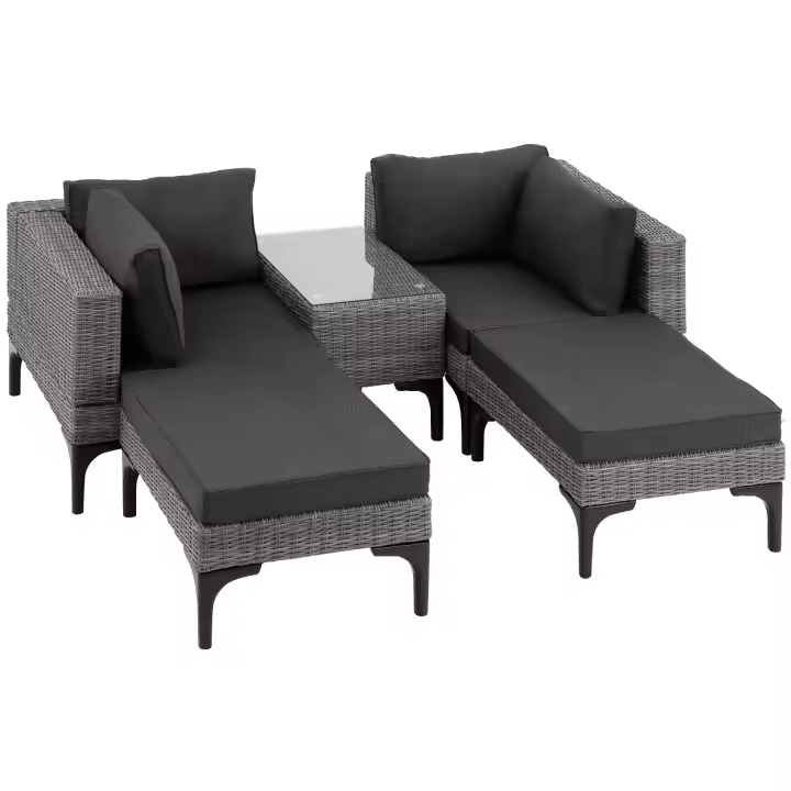Tectake - Conjunto de ratán con estructura de aluminio Bellaria  Cómodo conjunto de ratán con grueso acolchado  Fino trenzado de ratán sintético de calidad, resistente a los rayos UVA  Estructura estable de aluminio ligero e inoxidable - 1