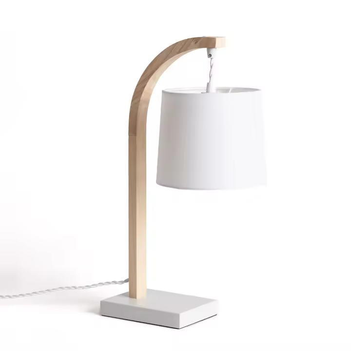 Ledkia Lámpara de Mesa de Tela y Madera Haakon Blanco - 1