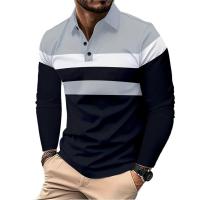 Camisa Polo Hombre Manga Larga Botones Transpirable Estilo Basic Streetwear Otoño Negocios Splice T-Shirts Cuello Redondo - details 2
