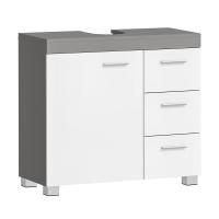 Armario bajo para lavabo de baño, 3 amplios cajones, 2 compartimentos detrás de puerta, con patas estables, color blanco o gris cemento - details 4