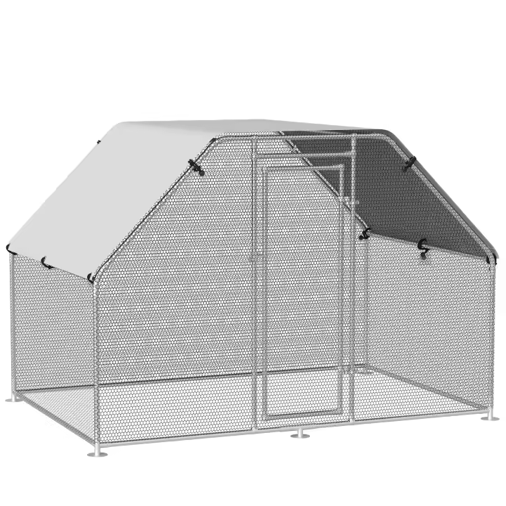 PawHut Gallinero de Exterior Jaula con Cerradura para Aves de Corral de Metal Galvanizado y Cubierta Oxford - 1