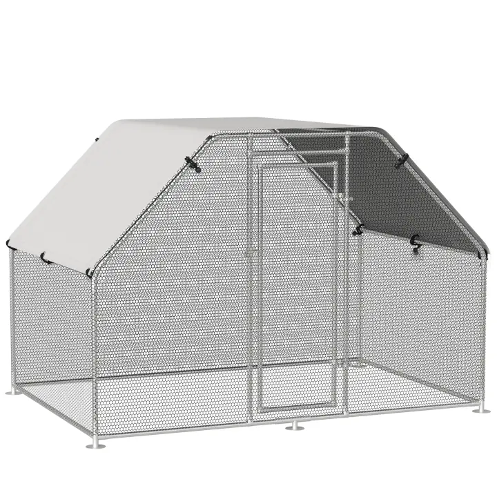 PawHut Gallinero de Exterior Jaula con Cerradura para Aves de Corral de Metal Galvanizado y Cubierta Oxford - 1