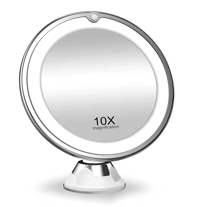 Espejo De Maquillaje Con Aumento Flexible 10x Y Luz LED Portátil Espejo Compacto De Cosméticos Con Succion Para Vestir - 1