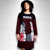 Vestido Hipster Anabel Lee Mujer | Rayas Marineras Algodón Corazones | Maxi Print "Creen en la Magia" - details 3
