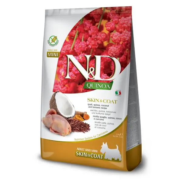 FARMINA N&D DOG QUINOA SKIN COAT CODORNIZ MINI 2,5KG / alimento dietético completo para perros para la reducción de las intolerancias a ingredientes y nutrientes. - 1
