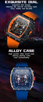 Reloj De Cuarzo MINI FOCUS Para Hombre Con Dial Tonneau Deportivo Y Correa De Silicona Naranja Cronógrafo Resistente Al Choque Con Fecha Automática Y Manos Luminosas - details 3