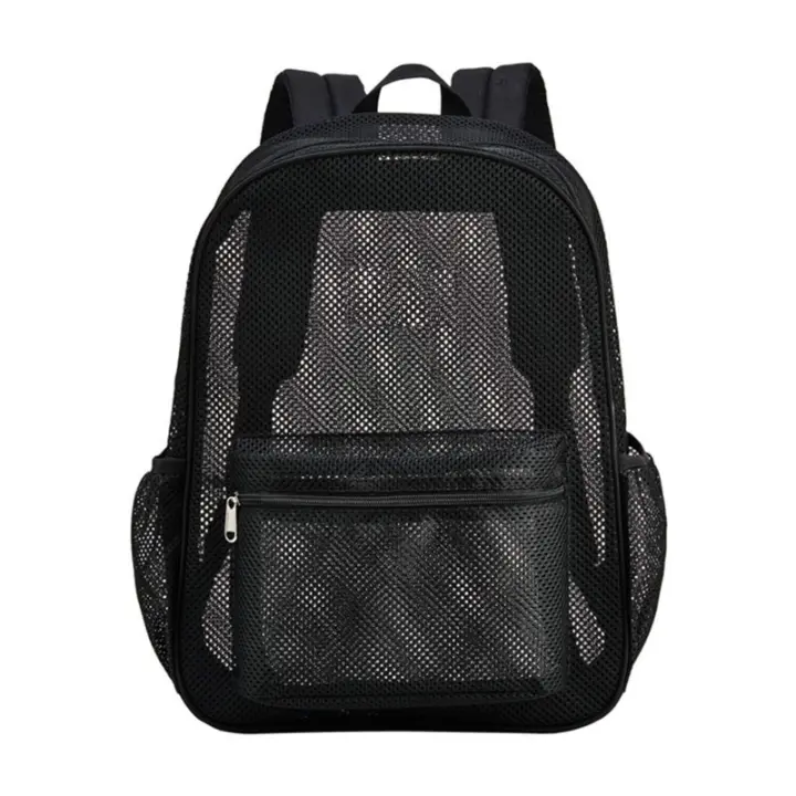 Mochila De Red Sencilla Para Viajes Al Aire Libre Y Playa Estilo Trendy Para Estudiantes Con Costuras De Denim Y Lining De Poliéster - 1