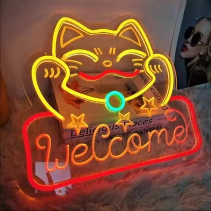 Lámpara Neón LED Maneki-neko Signo De Suerte Gato Abierto Luz Neon Ajustable Para Decoración De Tiendas Y Clubes - 1
