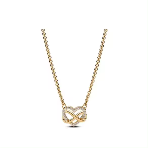 Pandora Momentos Infinito Corazón 14K Chapado en oro collar con circonitas cúbinas transparentes, Viene con UN embalaje de Caja de regalo completo. - 1