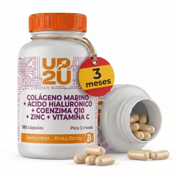 Colágeno Marino Hidrolizado UP2U Nutrition con Ácido Hialurónico, Coenzima Q10, Zinc y Vitamina C – 180 Cápsulas - 1