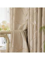 Cortina De Lujo Beige Con Patrón De Hojas Embossadas Bloqueadora De Luz Para Sala De Estar Y Dormitorio De Villa - details 0