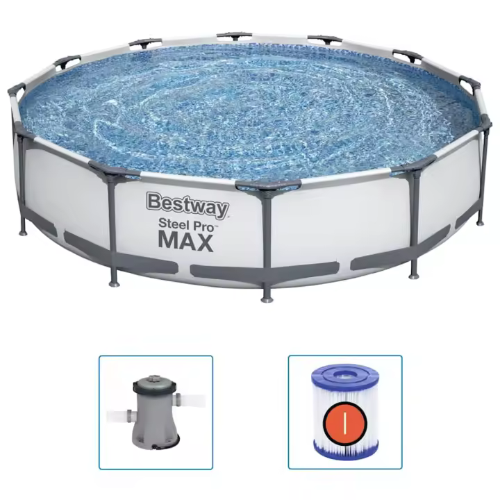 VidaXL Piscina desmontable Steel Pro Max Bestway 6473L + bomba de filtro gris Ø366x76 cm - 1