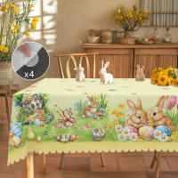 Mantel Redondo De Pascua Con Diseño De Tulipanes Conejito Y Huevo Jardín Tamaño Cuadrado Proceso De Enrase En Borde Decoración De Jardín Para Uso Diario En Cocina Terraza Decoración De Pascua - details 1