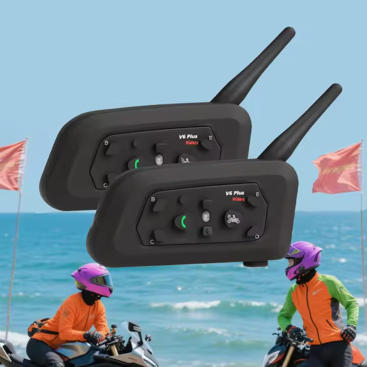 Auriculares para Casco Moto - Serie V6plus, 97db Sensibilidad, IPX Impermeable, 1500m de Alcance, Función de Voz Inteligente - 1