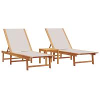 vidaXL Tumbonas 2 uds con mesa madera maciza acacia y textileno Negro, Crema, Gris Sillas de Exterior Ideal para jardín, playa, piscina, terraza Tumbona Piscina Tumbonas Playa Tumbonas Jardín Exterior - details 4
