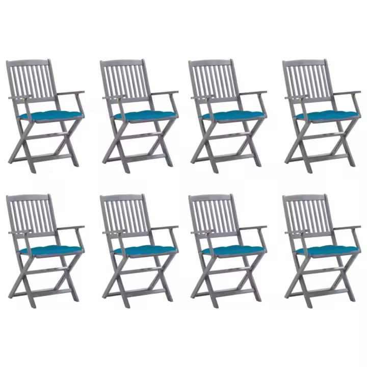 vidaXL Sillas de jardín plegables 8 uds y cojines madera maciza acacia - 1