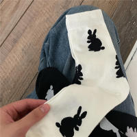 Medias De Algodón Transpirables Para Mujer Estilo Primavera Verano Con Diseño De Conejo Medias De Media Altura Color Sólido Moda Simplicidad - details 12