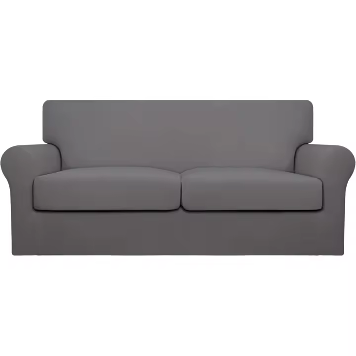 Sofá de Gran Tamaño 3 Piezas Stretch Fleece Soft Loveseat - Funda de Sofá Lavable para 2 Cojines Separados - Protector de Muebles Elástico para Perros, Niños - Gris Claro - 1