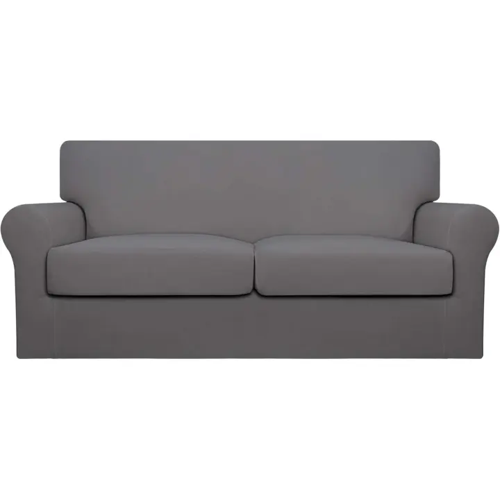 Sofá de Gran Tamaño 3 Piezas Stretch Fleece Soft Loveseat - Funda de Sofá Lavable para 2 Cojines Separados - Protector de Muebles Elástico para Perros, Niños - Gris Claro - 1