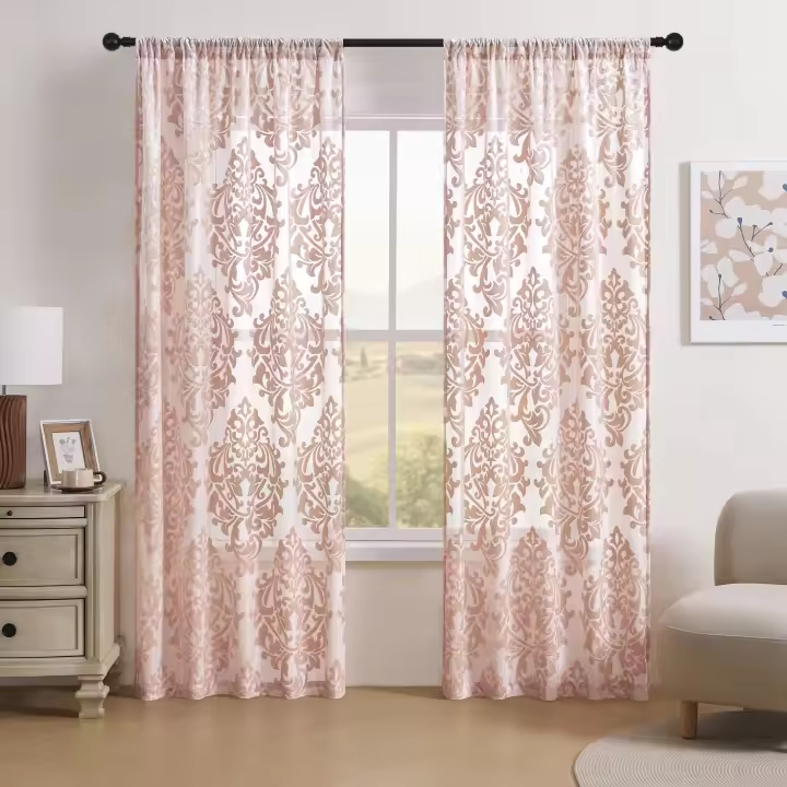 1 Pieza De Cortinas De Encaje Francés Rosa Con Diseño De Fénix Para Decoración De Sala De Estar Y Dormitorio Montaje En Pared - 1