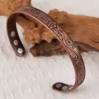 Pulsera Magnética Retro Con Anillo Flor Ajustable Para Hombres Y Mujeres Plata De Cobre Rojo Antiguo Pulsera De Cuff De Aleación De Zinc - details 0