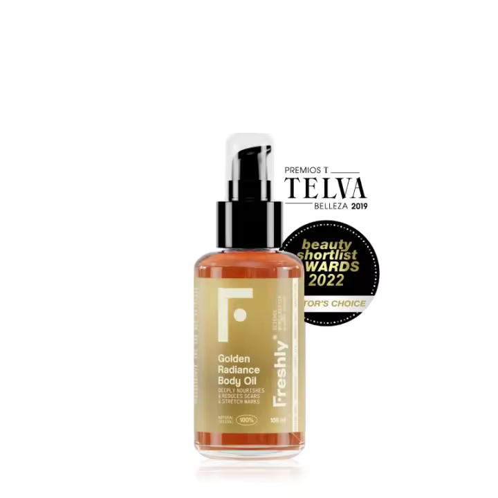 Freshly Cosmetics - Golden Radiance Body Oil - Aceite corporal 100% natural nutre, reafirma y trata estrías - 1