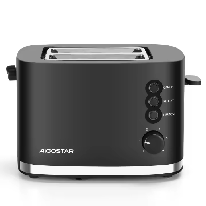 AIGOSTAR  B30202J4R Tostadora de 2 Ranuras con Rejilla Calientabollos Incorporada, 6 Niveles de Tostado, 3 Funciones, Descongelación, Bandeja Recogemigas (800W) - 1
