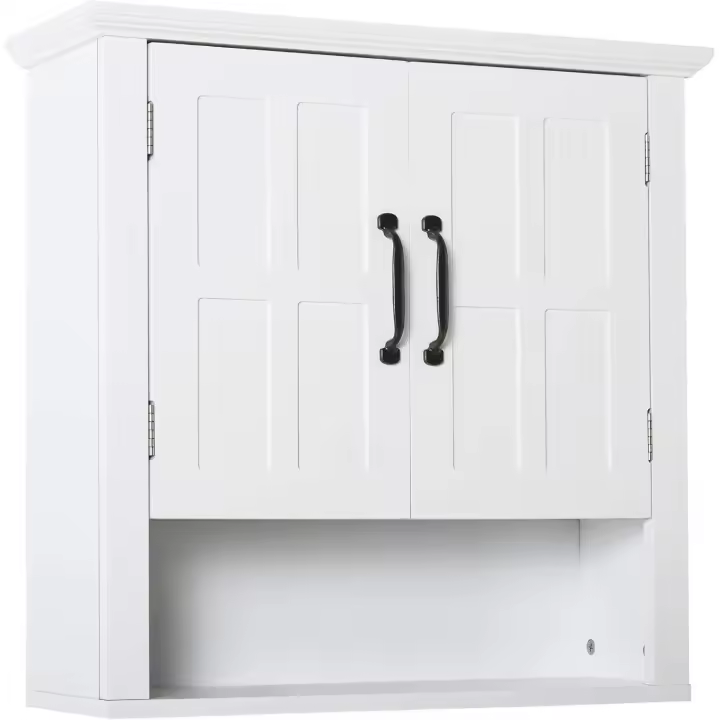 Armario de Pared para Baño Mueble Suspendido de Baño con 2 Puertas y Estante Ajustable y Almacenamiento Abierto para Aseo Dormitorio Ducha 60x19,8x58 cm Blanco - 1