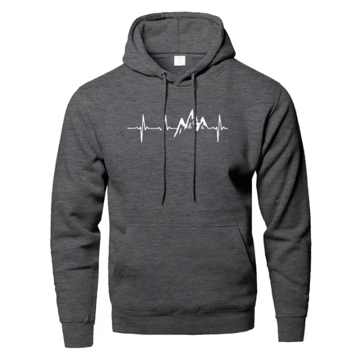 Sudadera De Manga Larga Para Hombre Mountain Heartbeat En Negro Y Gris Deportiva Para Otoño Sudadera Con Capucha Estilizada - 1