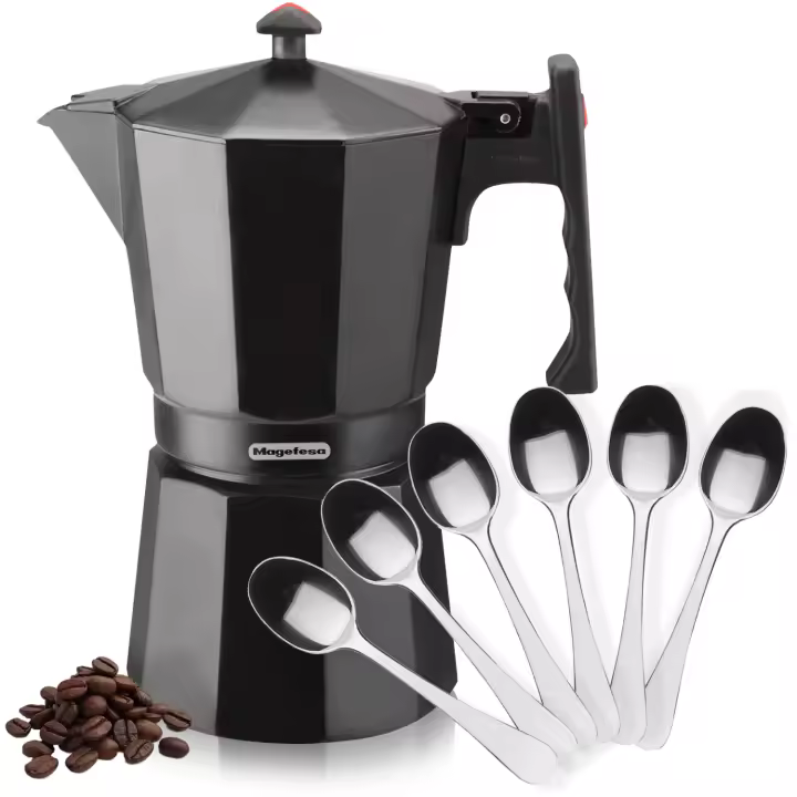 Magefesa Colombia Noir - Cafetera Italiana de 12 Tazas, 600ml, Incluye 6 Cucharas Moka, Aluminio Extra Grueso, Todo Tipo de Cocinas, EXCEPTO INDUCCIÓN - 1