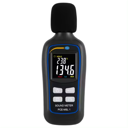 PCE Instruments Sonometro con ponderación de frecuencia A / Medición de temperatura simultánea / Resolución: 0,1 dB / Función HOLD / Medición de valor pico / Amplio rango de frecuencia / Pantalla LCD a color retroiluminada PCE-MSL 1 - 1