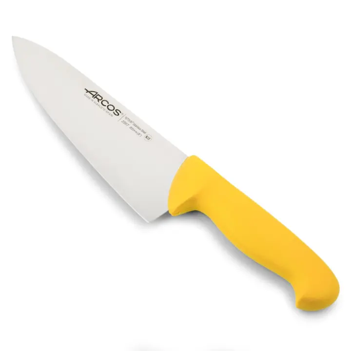 Arcos Cuchillo Chef con Hoja Acero Inoxidable Nitrum 200 mm. Cuchillo cocina profesional multipropósito. Mango ergonómico polipropileno. Serie 2900. Color amarillo. - 1