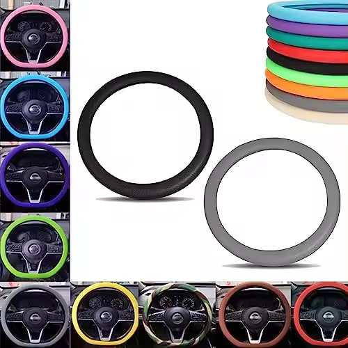 2024 Nuevo protector de volante de silicona antideslizante, funda de silicona para volante, funda protectora para volante de coche, funda elástica antideslizante para volante de coche (negro+gris) - 1