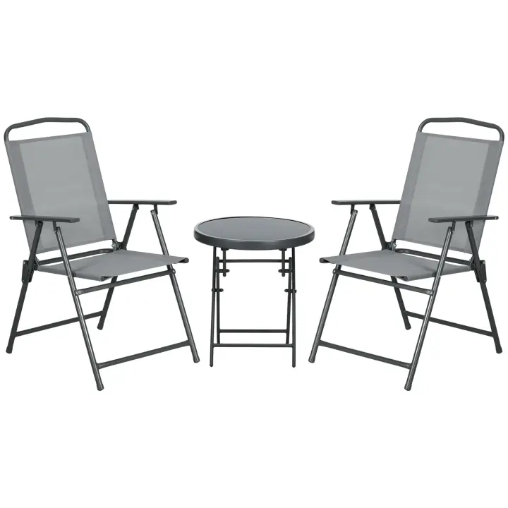 Juego de muebles de Jardín Bistro with 1 Mesa y 2 Sillas, duradero, hecho de Maple y Malla, Mide 53,5x64x93 cm, gris Claro para Balcón y Terraza - 1