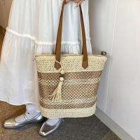 Bolso De Hombro De Paja Para Mujer De Verano De Alta Calidad Bolso De Viaje Hecho a Mano Gran Capacidad De Bolsas De Playa Estilo De Cesta Con Cierre De Cremallera - details 7