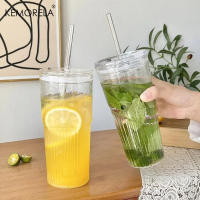 Vaso De Vidrio Transparente Con Tapa Y Pajita 600ml 1/2PCS Para Bebidas Y Café Frío Vaso De Bebida Ecológico De Forma Redonda - details 0