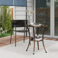 Outsunny Mesa de Ratán Redonda Ø64x71 cm Mesa de Jardín con Estante Marco de Acero y Tablero de Vidrio Carga 50 kg para Terraza Patio Marrón - details 1